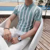 Striped Polo T-shirts Män Sommar Kortärmad Stickad Piko SHIRTS British Style Business Social Casual Tee Toppar Man Kläder 210527