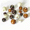 Perles rondes en bois à grand trou pour Bracelets de perles, fabrication de colliers, blanc et marron, 10 12 14 16 18 MM, breloques en bois, accessoires de bijoux à faire soi-même
