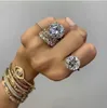 Original 925 Sterling Silber WEIßER Topas Edelstein Ring Finger Luxus Smaragd Hochzeit Verlobungsband Ringe Set für Frauen Schmuck