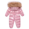 Jumpsuits -30 Grau Russo Inverno Bebê Snowsuit Peles Real Macarracos Homens Macacões Nascidos Jumpsuit Toddler Down Snow Suit