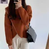 Comelsexy Chic Kvinnor Mode Retro Criss-Cross O-Neck Knitwear Tröja Elegant Loose Casual Solid Mjuka Koreanska Pullovers 210515