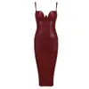 Ocstrade été Sexy robe en cuir Pu femmes vin rouge Spaghetti sangle Midi moulante soirée Club 210527