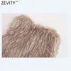 Zevity Women Fashion Ärmlös Färg Matchande Faux Fur Patchwork Vest Jacka Dam Casual Waistcoat Chic Outwear Toppar CT743 211123