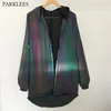 Kleurrijke reflecterende mannen / vrouwen jasje glanzende regenboog hoodie mannen cool party heren jassen en jassen sport casual hiphop mannen uitloper 210524