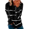 여성용 후드 스웨터 40 # 스트라이프 프린트 티셔츠 탑스 빈티지 후드 긴 소매 느슨한 T 셔츠 캐주얼 튜닉 봄 티셔츠