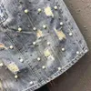 Personlighet Tassel Beaded Denim Skirt Kvinnors sommar Hög midjehål Lös smal över knäkvinnan 5b91 210427