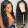 Lång Curly Brazilian Deep Wave Frontal Pärlor för Svart Kvinnor Syntetisk Lace Front Wig 13x4 HD Våt och Vågigt Vattenvåghår