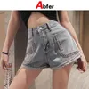 Abfer Plus Size Korean Fashion Denim Short 's Summer High Waisted Beading Jeans Y2K Streetwear hajuku byxor 210629