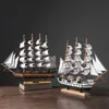 Mediterranean Style Wooden Sailboat Model Wine Cabinet Decor Boat Craft Furnishings 210804