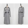 Winter Koreaanse Houndstooth Wollen Lange Jas Jas Vrouwen Mouw Gekleed Kraag Belted Fashion Vintage Uitloper Overjas 210518