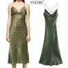 Grön Polka Dot Long Satin Party Dress Kvinnor Sommar Korsa Baklösa Slip Sexig Kvinna Camisole Vintage 210519