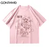 Tシャツストリートウェア面白い漫画マシンベアプリントティーシャツ原宿夏ルースコットンファッション半袖トップス210602