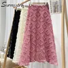 Surmiitro Sommar bomullslinne Appliques Långkjolar Kvinnor Rosa Elegant Koreansk stil estetisk Hög midja Midi Skirt Kvinna 210712