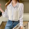 Jesień Moda Z Długim Rękawem Koszulki Koszulki Kobiety Koreański Elegancki Luźny Fałszywy Dwuczęściowy Collar Collar Topy Blusas 10778 210508