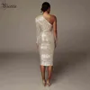 VC Sexy Une Épaule Robe Étincelle Glitzy Paillettes Robe Maille Patchwork Célébrité Fête De Noël Vestidos 211221