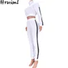 Sweatsuit för kvinnor exponerade navel casual outfits matchande set elastiska midja mode ankomst deportivas mujer 210513