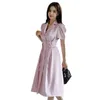 Abiti estivi alla moda coreani Donna Manica corta Office Lady Aderente Taglie forti Guaina rosa Vintage 210531