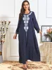 Casual Dresses Siskakia Vintage Ethnic Embroidered Maxi Dress Plus Size Navy Blue Long Sleeve Muslim Turkey Arabic Clothes For Women Fall 20