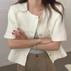 Kvinnor Jackor Sommar Koreanskt Chic Temperament Round Neck Single-Breasted Solid Färg Texturerad Kortärmad Coat 210514