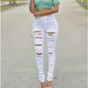 Jeans strappati con foro estivo autunno Donna Pantaloni a matita elastici a vita alta con denim sexy Capris Skinny Slim Jeans bianchi neri Donna 210616