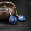 925 Prata esterlina Handmade Pérola de água doce Buddhist Escrituras Cloisonne Artesanato Droping Brincos Vintage Dangle Brinco para Mulheres 210317