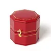 Vintage Red Octagonal Gold Trim Contrast Ring Box For Girl Women smycken tillbehör