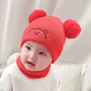 Baby Scarf Cap Set Cute Bear Pattern 2 Hairball Beanies Caps Winter Stay Warm Knitted Scarf Toddler Anti Cold Suit 9 5fk L2