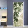 3D Porte Autocollant Mural Papier Peint Peint À La Main Bambou Forêt Oiseau Photo Stickers Muraux Chambre Salon Porte Autocollants Décor À La Maison 210317