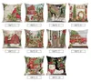 Christmas Pillow Case 18x18 Inches Linen Decoration Throw Pillowcover Red Plaid Santa Deer Cushion Covers for Xmas Holiday Decorations