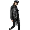 Casual Biker Jackets Outwear Female Tops PU Faux Leather Women Loose Sashes BF Style Black Coat 210430