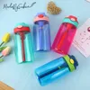 Colorful Korean Style 450ml Children's Water Plastic Portable Leak-Proof Kids Cartoon Drinking Bottle with Straw