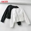 Tangada mulheres retrô branco plissado colheita de túnica primavera chique feminino feminino camisa feminina tops fe05 210609