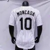 Yoan Moncada Jersey Vintage 1990 턴 백 화이트 핀 스트라이프 팬 플레이어 닉 이름 Yoyo Grey Pullover 사이즈 S-3XL