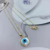 Fashion Round Blue Evil Eye Necklace Women High Quality Gold Plated Chain Pearl Shell Pendant Jewelry