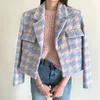 Autumn Winter New Design Kvinnor Turn Down Collar Long Sleeve Tjockning Woolen Houndstooth Grid Short Coat Jacket Casacos