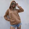 Koreańska bluza z kapturem pełne swetry casualowe jesień stały kolor kapturem przycisku sznurka kieszeni bluza streetwear 210514