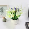 人工鉢植えの花の植物小さな花+花瓶偽の鉢植えの植物の装飾家の庭の装飾アクセサリーシルクDIY Bonsai Y0728