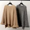 Kvinnors tröjor Vinterkvinnor förtjockade Loose Ol Mink Cashmere Sweater Furry Knitwear Jumpers Mohair Pullover Långärmad oregelbunden o-hals T8888