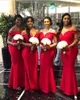 2021 Afrikanskt av axeln Satin Mermaid Long Plus Storlek Bridesmaid Klänningar Ruched Golvlängd Bröllop Guest Maid of Honor Dresses