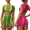 OMSJ High Street Neon Deux Pièces Ensemble Crop Top Et Jupes Moulantes Costumes Tenues D'été Décontractées pour Dames Clubwear Survêtement Court 210517