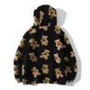 Fleece Hooded Sweatshirts Bear Print Half Rits Pullover Hoodies Tops Jassen Uitloper 211013