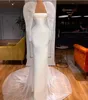 Mulheres Vestido Yousef Aljasmi Vestido de Noite White Mermaid Alto Ombro com Trilha Vestido Longo Pérolas Manga Longa Laborão Kim Kim Kardashian Kylie Jenner