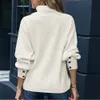 Escritório senhora camisola elegante manga batwing solta branca blusas de malha suéteres casuais Botão aquecido pullover streetwear roupas de tricô 210518