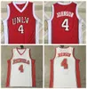 빈티지 Unlv 4 Larry Johnson Nevada 대학 농구 유니폼 망 홈 레드 화이트 스티치 셔츠 S-XXL