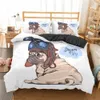 Homesky Puppy Pug Bedding Set 2/3 st Cute Dog Duvet Cover Lovely Pattern Quilt och Pillowcase Bed 210615