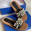 Mulheres Mules Sandálias Pérolas Goldie Sliders Stuffies Top Quality Lambskin Prata Prata Flat Flip Flops Senhoras Beach Shops 314