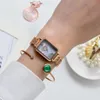 Lvpai Brand Watch For Women Luxury Square Ladies Wrist Watch Bracelet Set Green Dial Rose Gold Chain Female Clock Reloj Mujer241Q