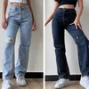 Women's Jeans Large Size Boyfriend Jean Pants Female High Waist Mom Ripped Women Y2K Casual Stright Trousers 210809