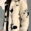 Lucyever svart vit ko mönster faux mink päls kammar elegant vinter kort sväng krage kappor koreanska mjuka toppar kvinna 210521