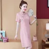 Plus Size M-4XL Summer 2021 Short Sleeve Red Check Art Qipao for Women Chinese Modern Cheongsam Dress Party Traditional Clothes